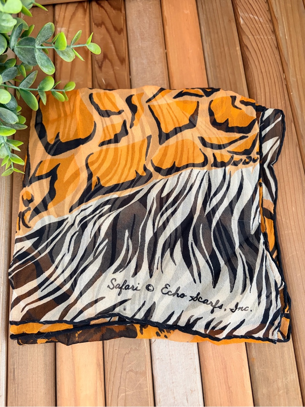 Safari Echo Scarves Animal Print Silk Scarf, Vintage